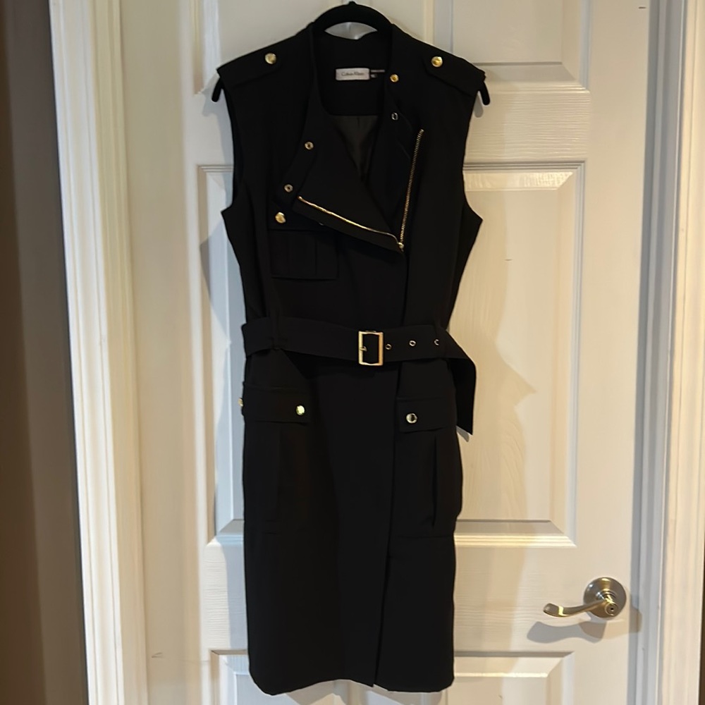 Black suit dress with gold accents